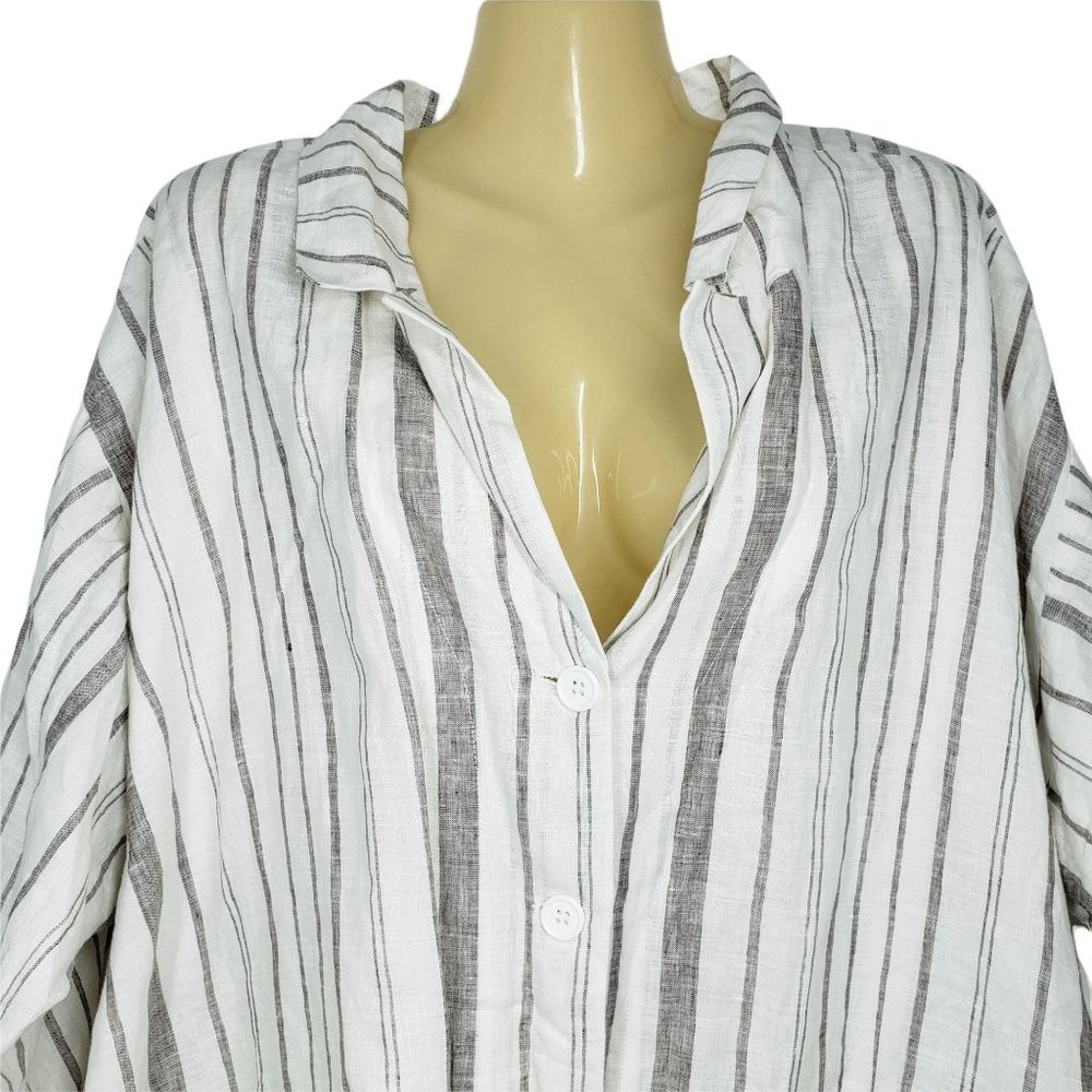 NWT Johnny Was Zona Stripe Linen Jacket Gray & White Women's Size XL - Picture 6 of 12
